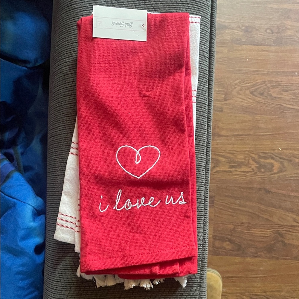 White and Red Striped Kitchen Towel with Tassels